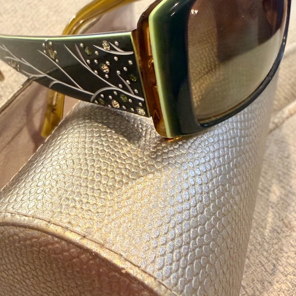 Judith Leiber Dark Green sunglasses with crystal embellishments.  Never worn. main image 3